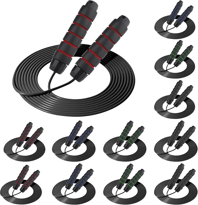 12Pcs Jump Ropes with Ball Bearings,Adjustable Skipping Rope with Soft Foam Handles,Tangle-Free Rapid Speed Jumping Rope f...