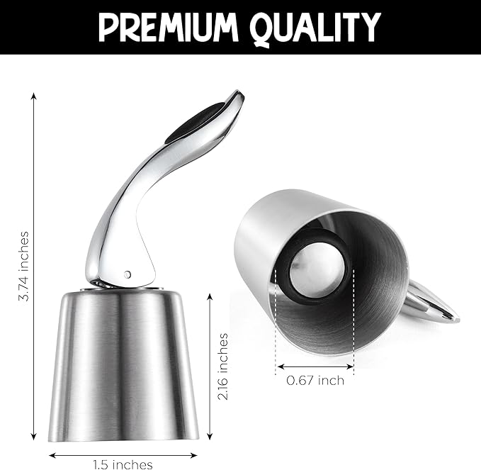 Stainless Steel Bottle Sealer & Wine Topper – Premium Wine Lover Gifts, Wine Gifts for Women and Men – Airtight Champagne Stopper for Sparkling Wine – Wine Essentials Gifts