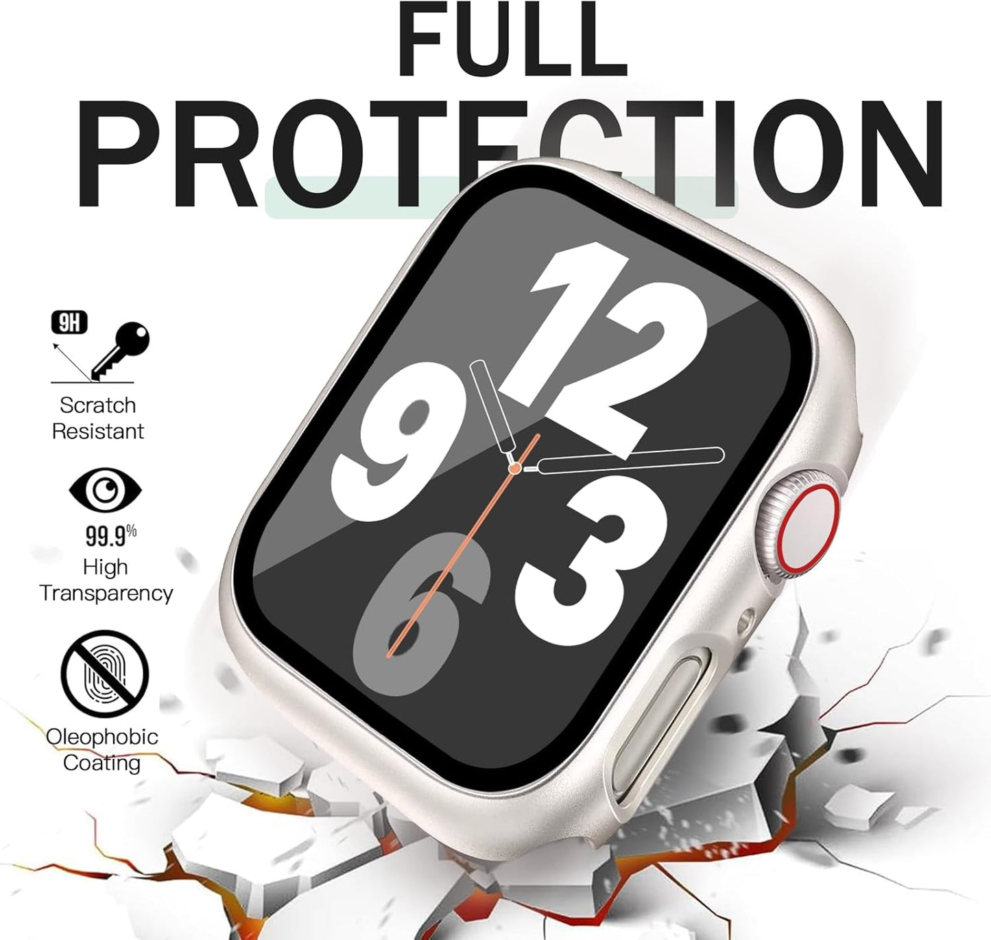 JR.DM 41mm 2 Pack Hard PC Case with HD Tempered Glass Screen Protector for Apple Watch Series 9/8/7, Slim Guard Bumper Full Coverage Protective Anti-Scratch Face Cover for iWatch, Starlight+ Clear