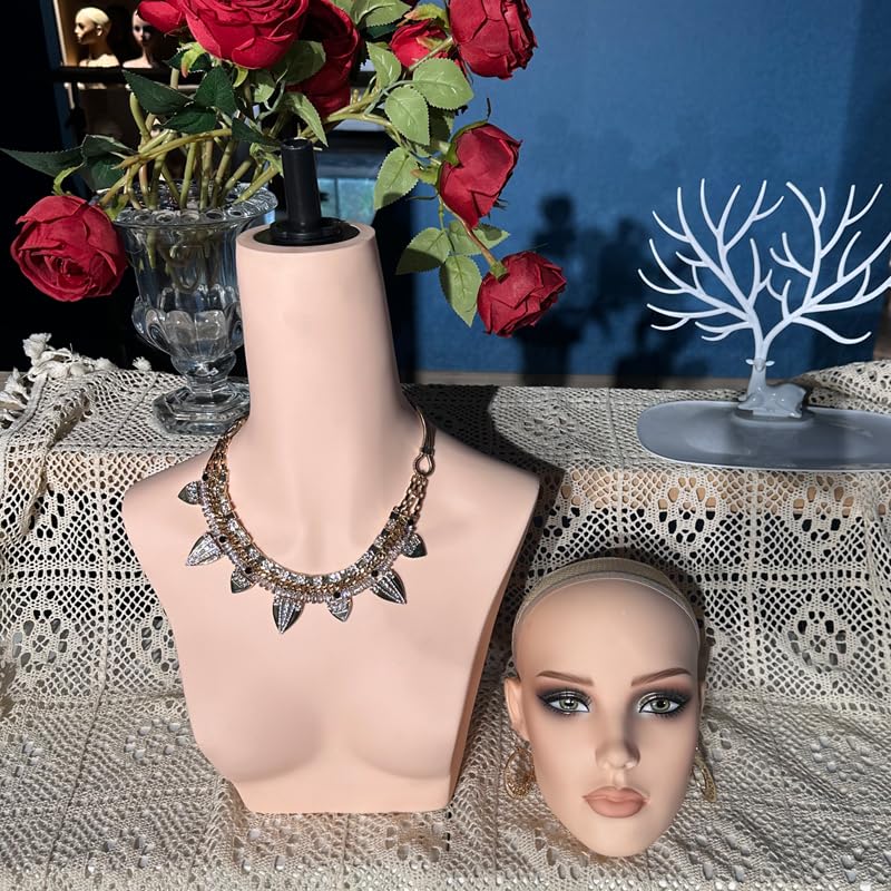 L7 MANNEQUIN Realistic Glam Half Body Mannequin Head ,Mannequin Head with Shoulders for Wigs Earrings Hats Display, cabeza e man