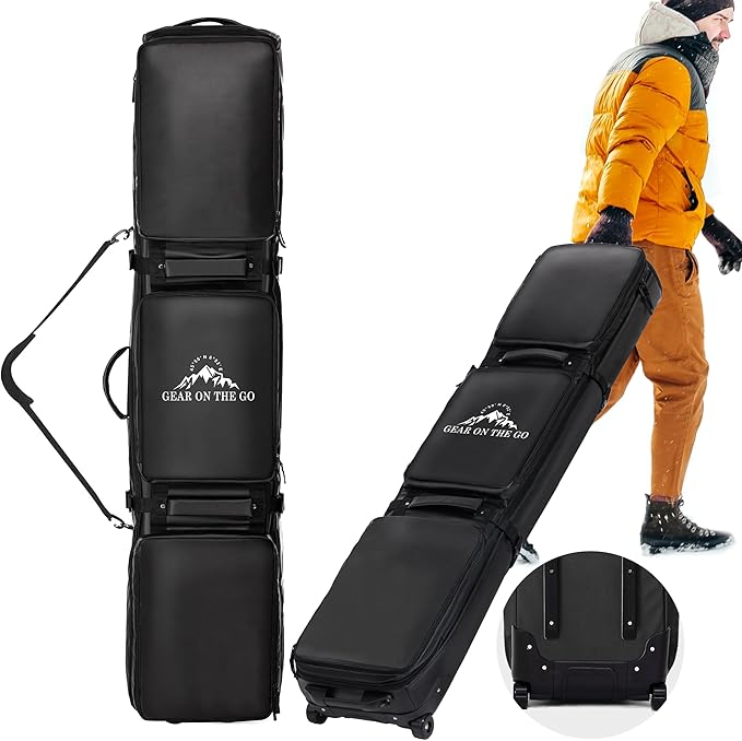 Double Rolling Ski Bag Padded Waterproof Snowboard Bag with Wheels for Air Travel Wheeled Ski Bag for Snowboard or Skis Ac...