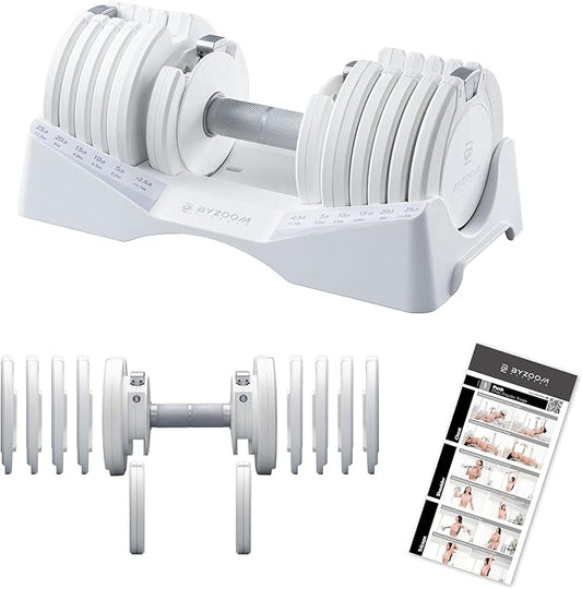 BYZOOM FITNESS Pure Series Adjustable Dumbbell – 12.5/25/27.5/75lb Single Unit OR Set of 2 – 5-in-1/ 10-in-1 / 21-in-1 Fle...