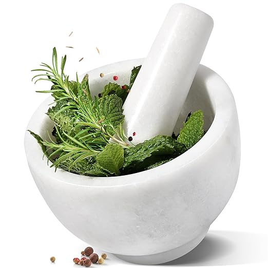 Koville Marble Mortar and Pestle Set, 5"-1.5 Cups Grinder Bowl for Guacamole, Salsa, Pill Crusher, Spice, Herb, Garlic, Nut, Heavy Duty Grinder for Kitchen(Namib Fantasy)