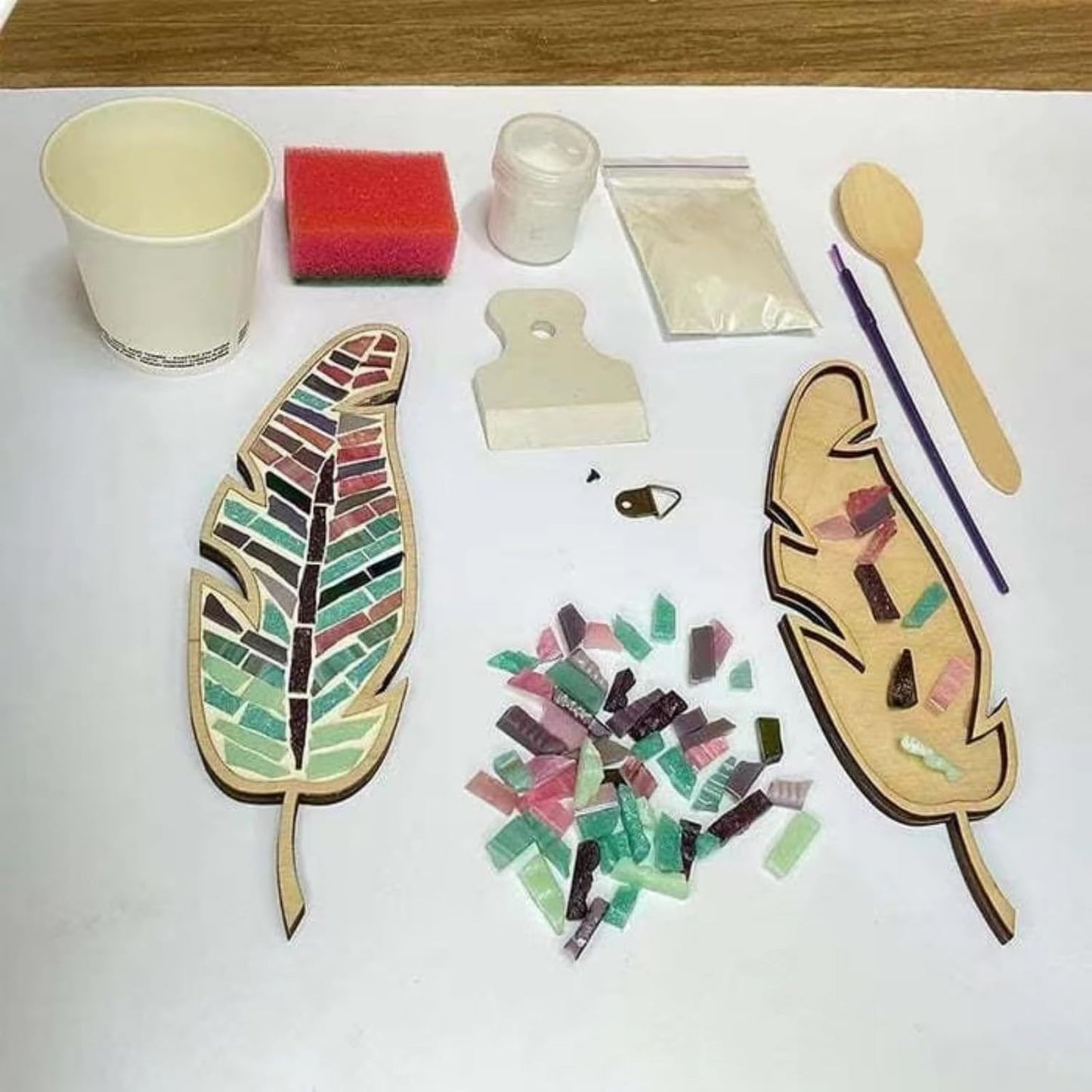 sjljzxd Mixed Colour Leaf Mosaic Kit, Creative DIY Colourful Home Decoration Mosaic Tiles for Crafts, Mosaic Kits for Adults Glass Mosaic Pieces Kit Mosaic Making Supplies Puzzle