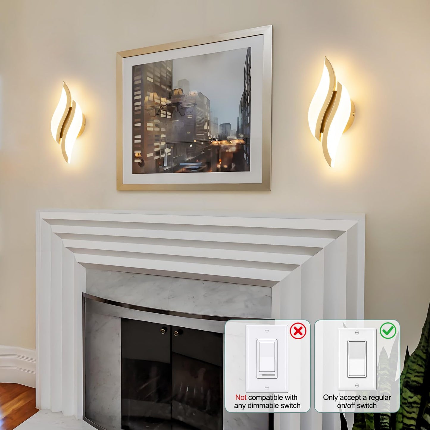 Caneoe Modern Led Wall Sconce 6000K Cold White Black Indoor Wall Light Fixtures Acrylic Wall Sconce Lighting For Living Room Bedroom Bedside Bathroom Hallway Stairway Wall Lamp (Gold  1 Pack 3000K)