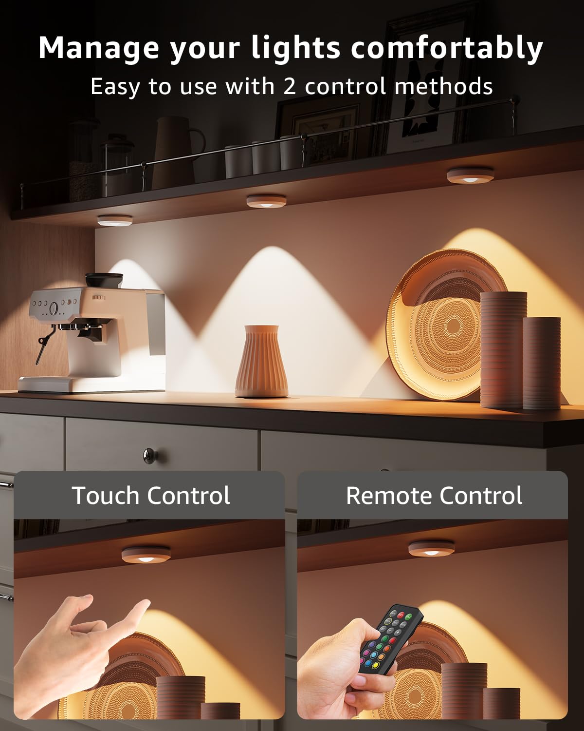 Rechargeable Puck Lights With Remote  2400Mah Battery Touch Light Magnetic Push Tap Light Wireless Led Under Cabinet Lighting Mini Press Button Lamp Sitck On Lights For Kitchen  Closet  Pantry  Shelf