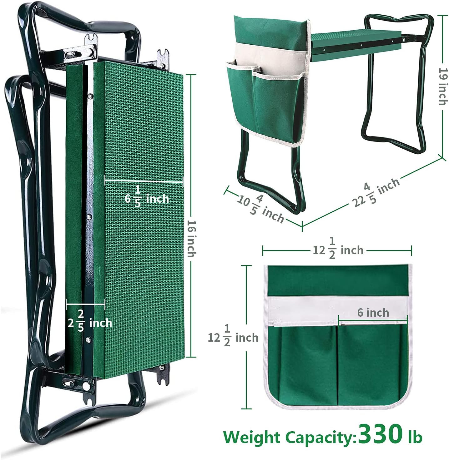 BESTHLS Garden Kneeler and Seat - Heavy Duty Folding Stool with Thick Pad, Tool Pouch, 330 lbs Capacity - Knee & Back Support, Perfect for Seniors, Women, Men