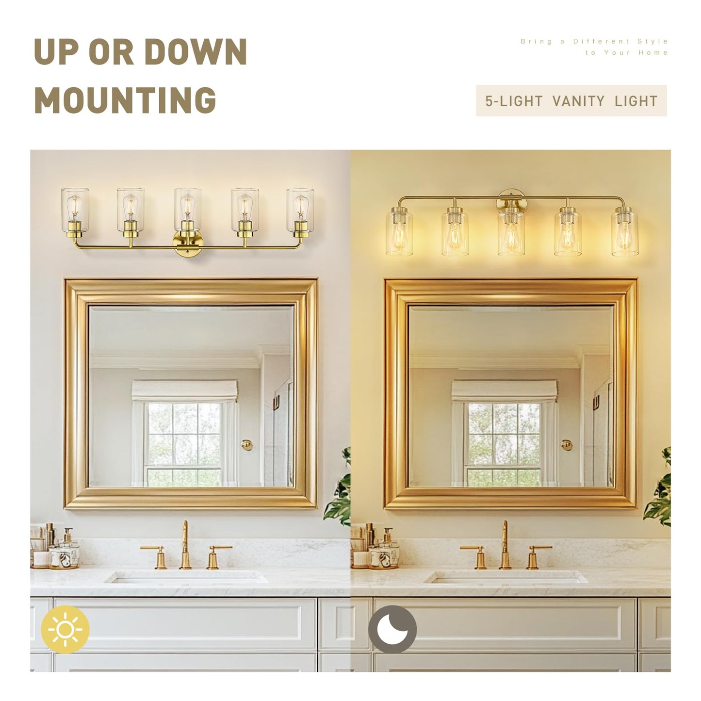 Zeyu 5 Light Sconces Wall Lighting  37 Inch Bathroom Vanity Light Fixtures  Brushed Gold Finish  Clear Glass Shade  Zs62B-5W Bg