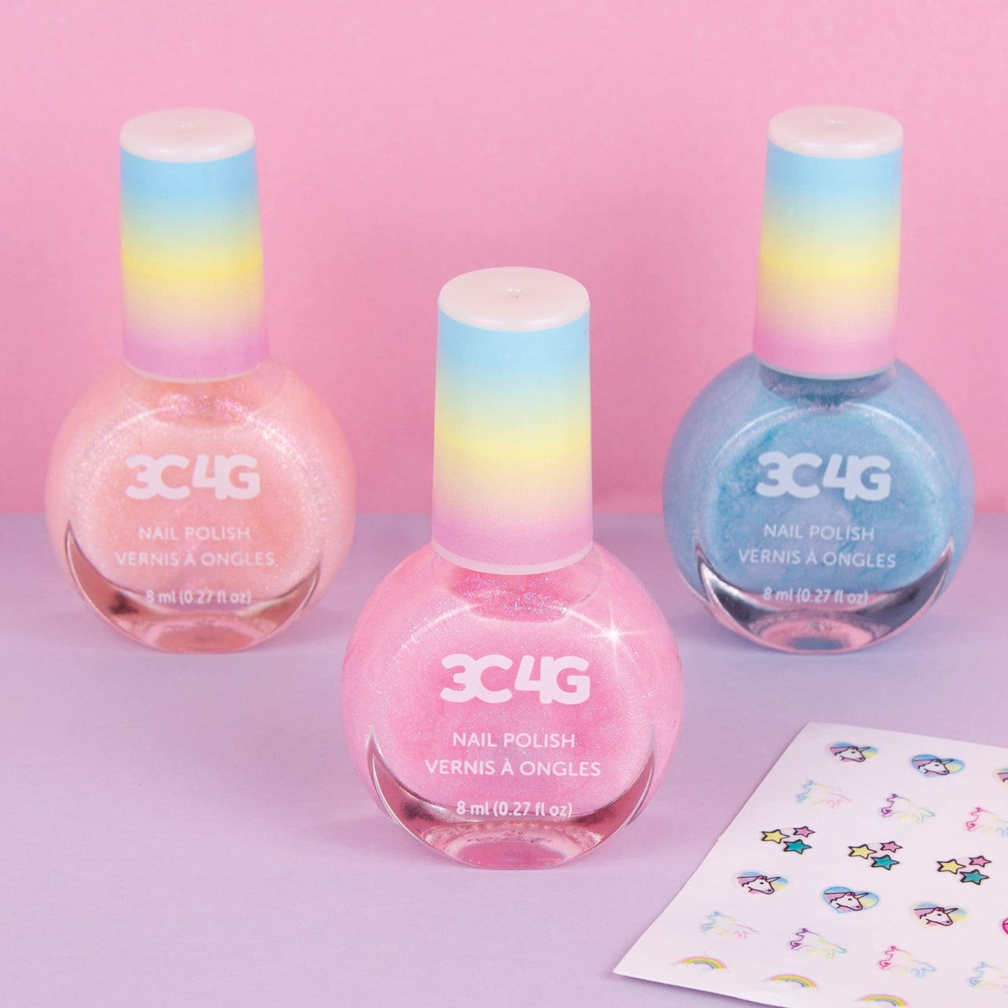 3C4G Unicorn Shimmer Nail Polish Trio, Bring Magic to Life with These 3 Holographic Nail Polishes, for Ages 8 and up by Make It