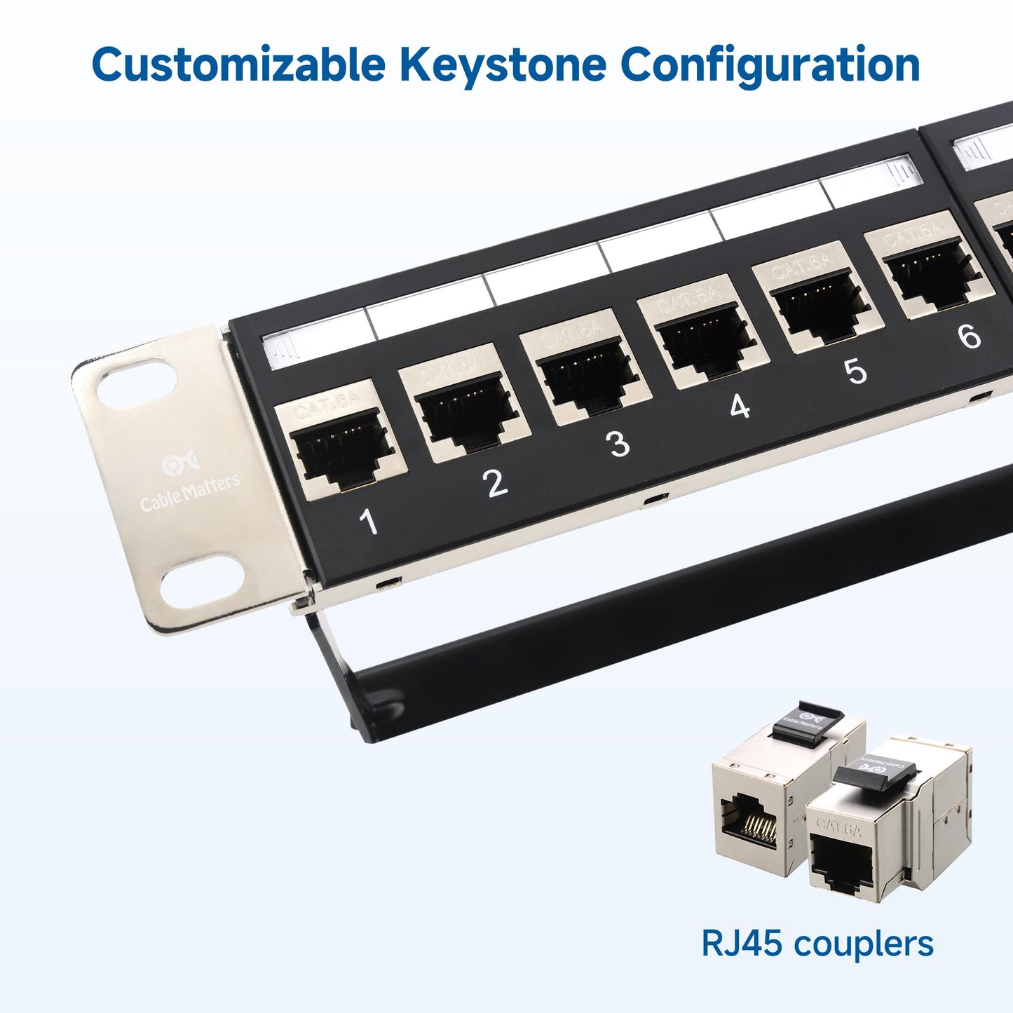Cable Matters 1U 19-Inch 24-Port 10Gbps Cat6A Ethernet Patch Panel with Inline Keystone and Cable Management Bar, Rackmount or Wall Mount RJ45 Patch Panel