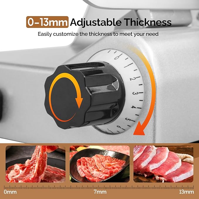 ROVUN Commercial Meat Slicer, 8 inch Electric Food Slicer, 210W Frozen Meat Deli Cheese Food Slicer with Upgraded Carbon Steel Blade, Adjustable Thickness(0-13mm), Low Noise for Home and Commercial