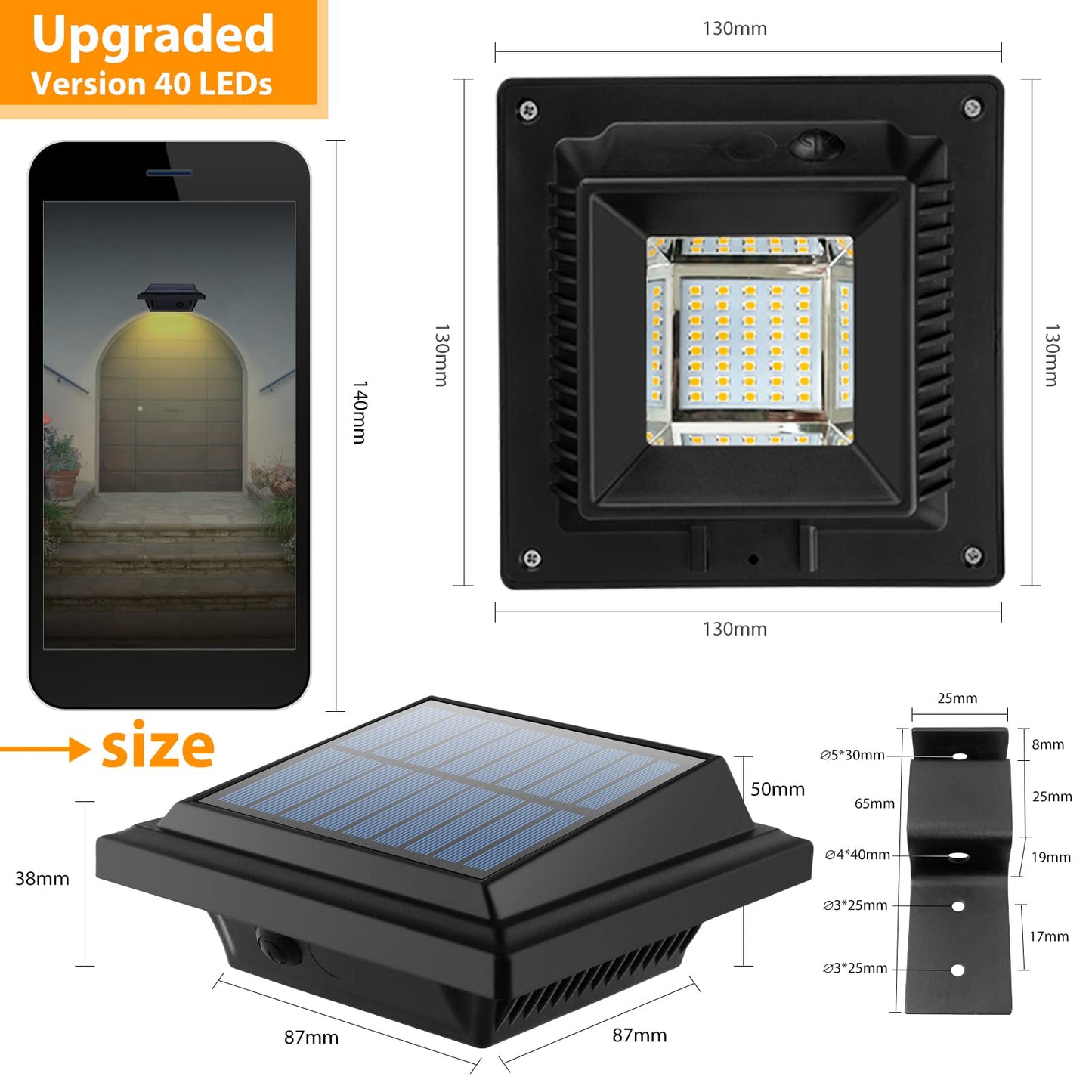 Uniquefire 40 Leds Outdoor Solar Gutter Lights, Waterproof Security Lamps, 4Pcs Black Warm Light, Ideal For Garden And Landscape