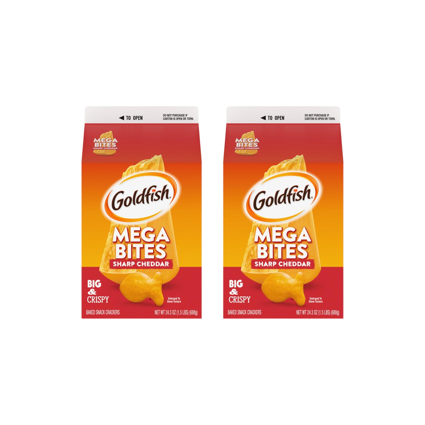 Goldfish Mega Bites, Sharp Cheddar Crackers, 24.3 Oz Carton (Pack of 2)