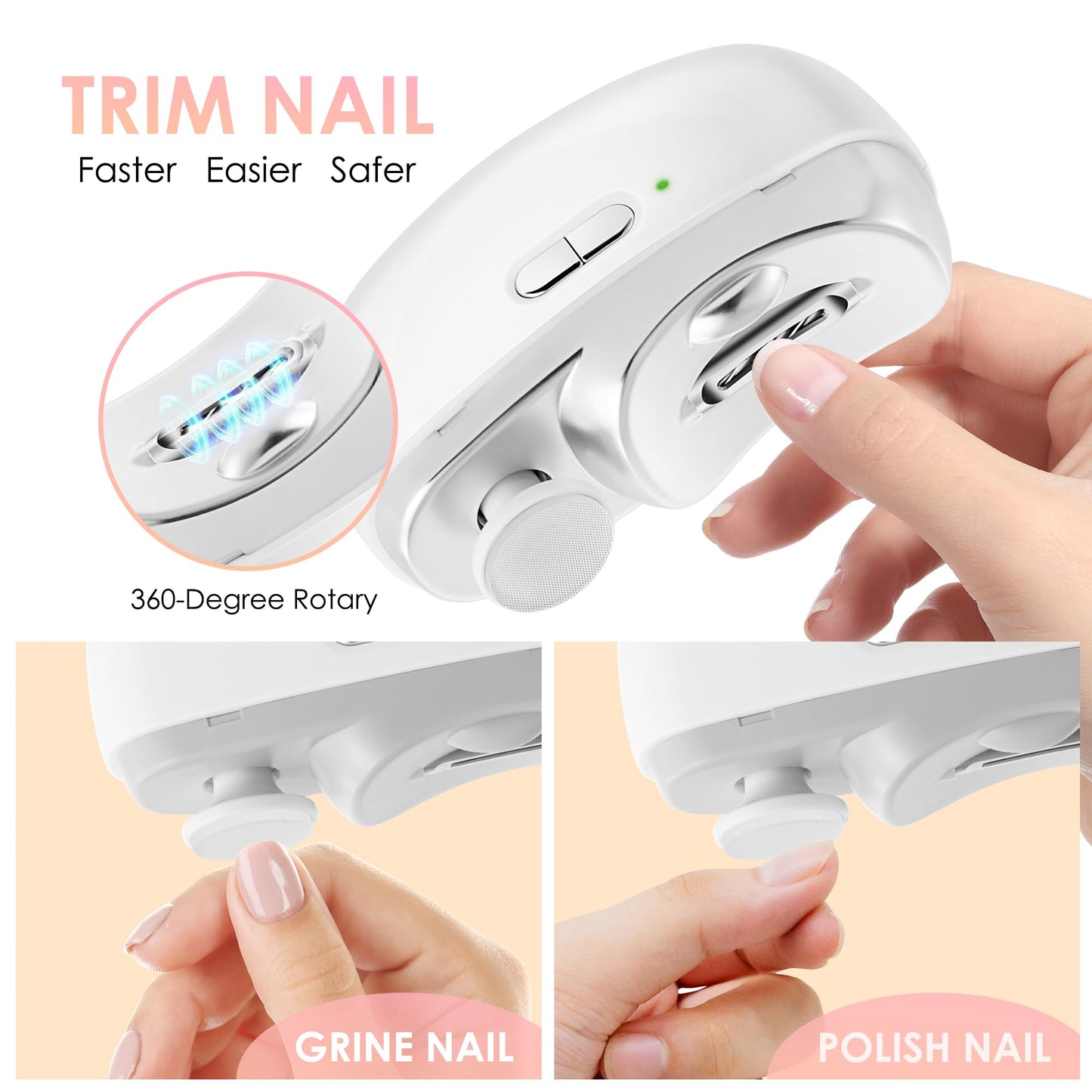 Electric Nail Clippers Upgraded 3 in 1 Automatic - with Polishing, Dust Storage & LED Light, Nail File Toenail Trimmer, Gifts fo