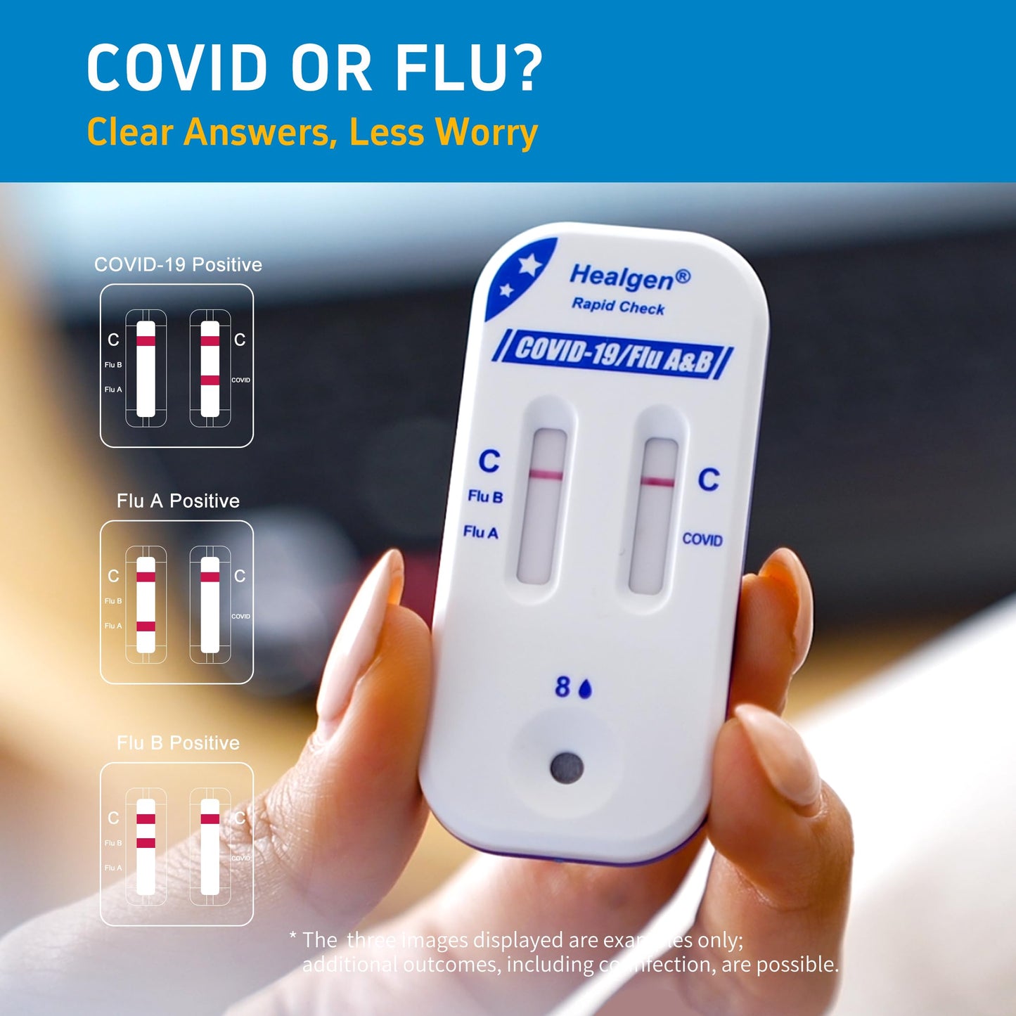 Healgen Rapid Check COVID-19, Flu A&B Antigen Test Kit, The First FDA Authorized OTC 3-in-1 Flu & COVID Home Test, Easy to Read Dual Windows, Results in 15 Mins, 5 Test