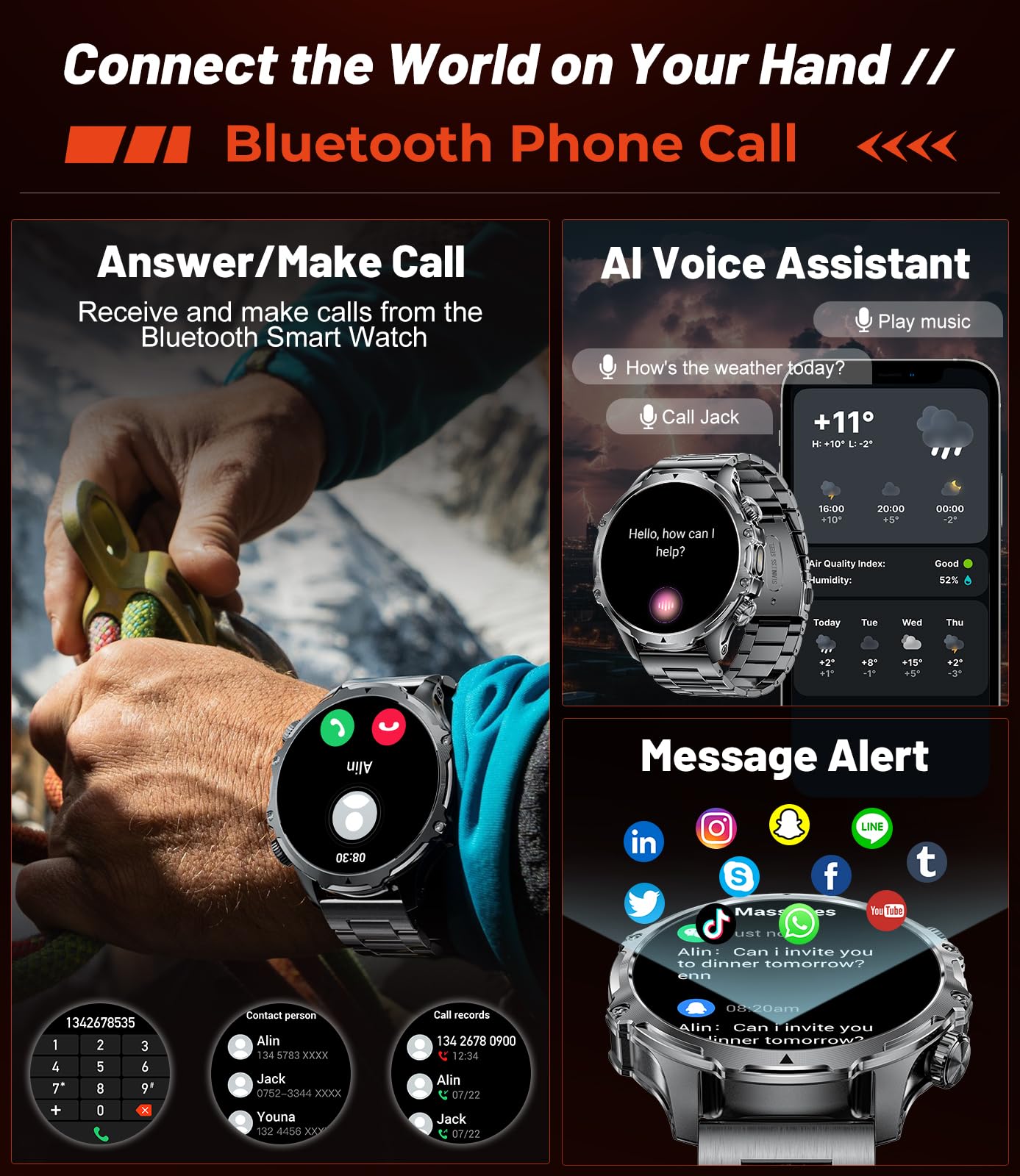 Military Smart Watch For Men,1.85  Hd/800Mah Battery Smart Watches With Led Flashlight For Android Ios (Bluetooth Call Answer/Ca