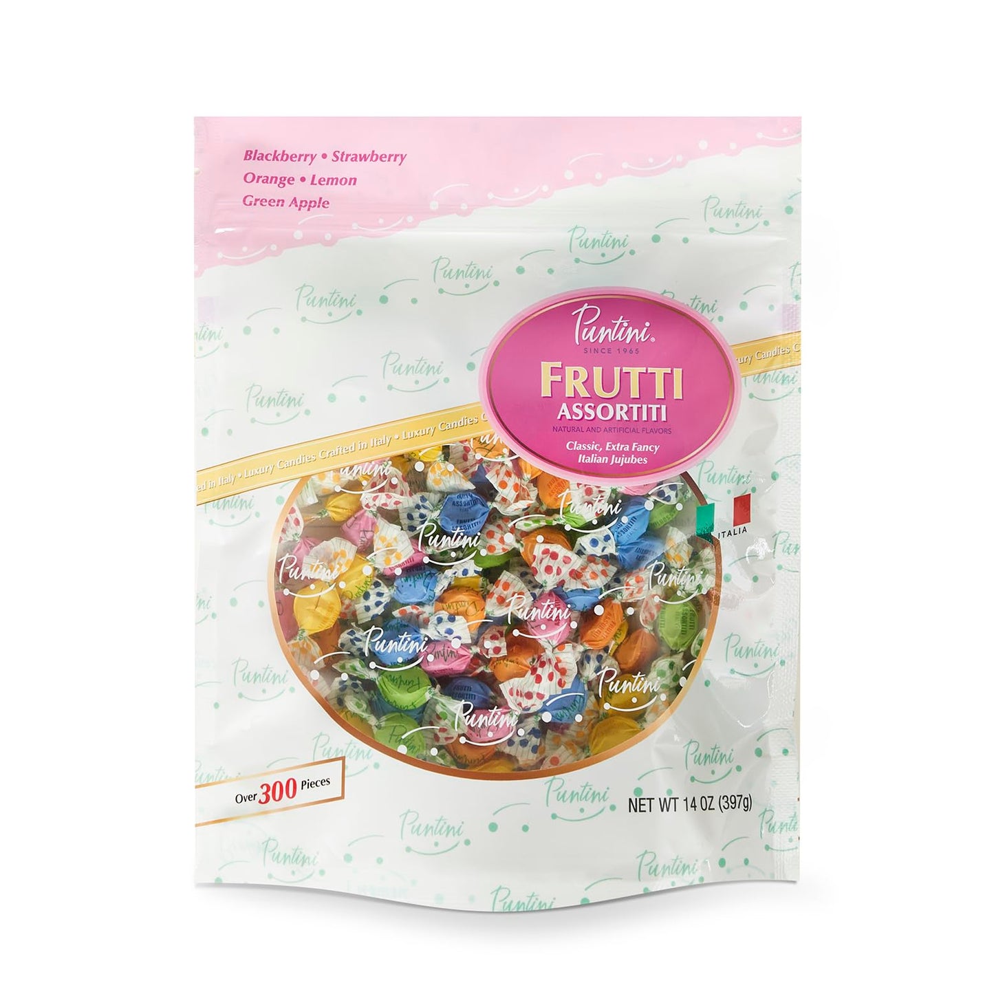 PUNTINI Frutti Assortiti Italian Gourmet Chewy Jujubes, Assorted Fruit Flavors, Individually Wrapped Vegan Candy, Gluten Free, N