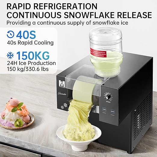 Snowflake Ice Machine, 330.6LBS/24H 660W Shaved Ice Machine, Rapid Cooling, Food-Grade Stainless Steel Material, Snowflake Ice Maker for Dessert, Ice Cream,Suitable for Party＆Commercial Use