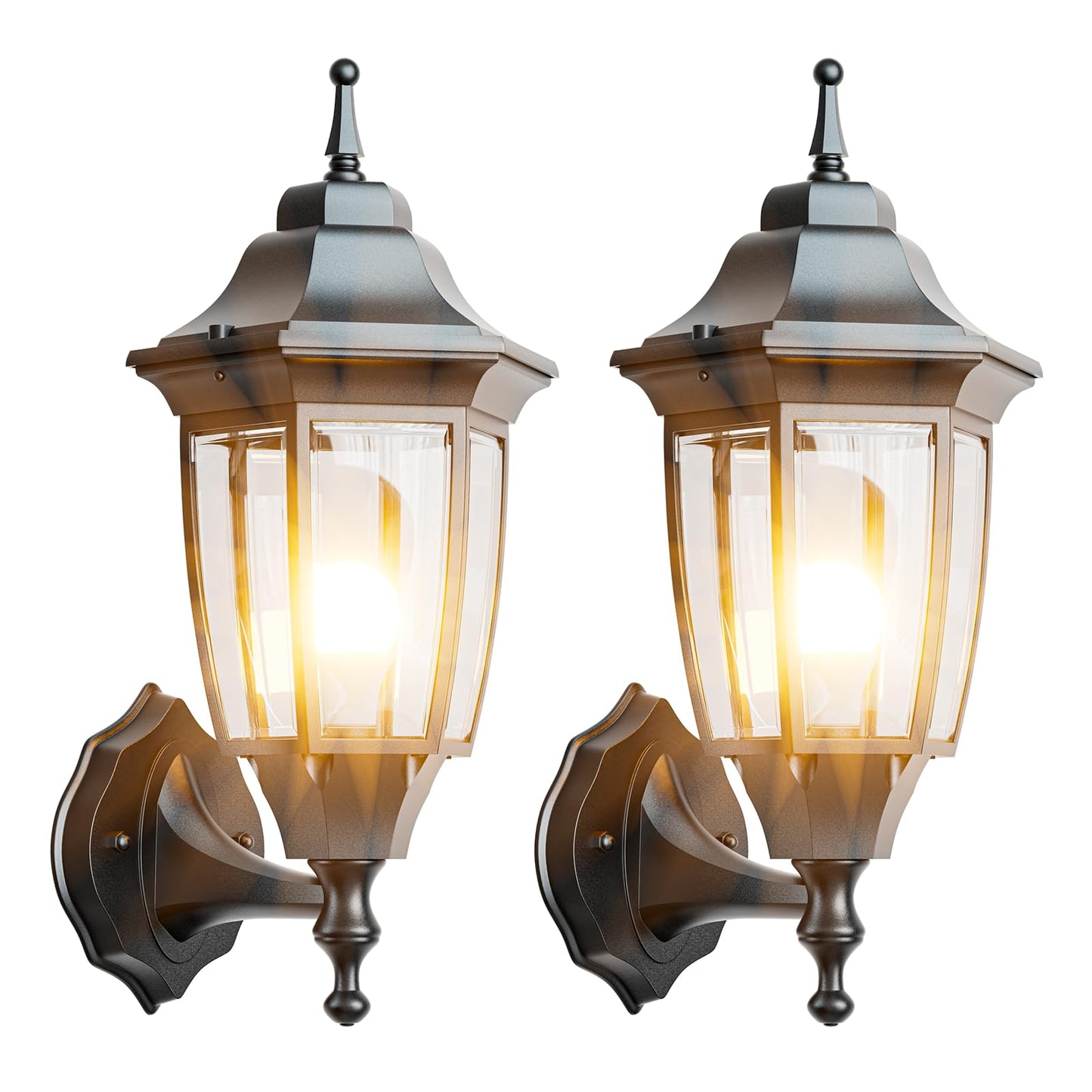 Emart Outdoor Front Porch Light  Exterior Anti-Corrosion  Waterproof Aluminum & Glass Shades Wall Lamp Fixture  Modern Sconce Lantern For Outside  House  Garage - 2 Pack  Black (Bulb Included)