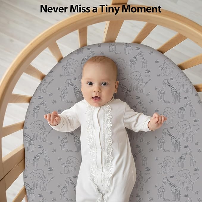 Baby Bassinet Sheets Girl Boy, Fitted Bassinet Sheet Set 3 Pack Bassinet Mattress Sheets Universal Fit for Rectangle, Round, Oval, Hourglass Mattress, Soft Breathable Elephant