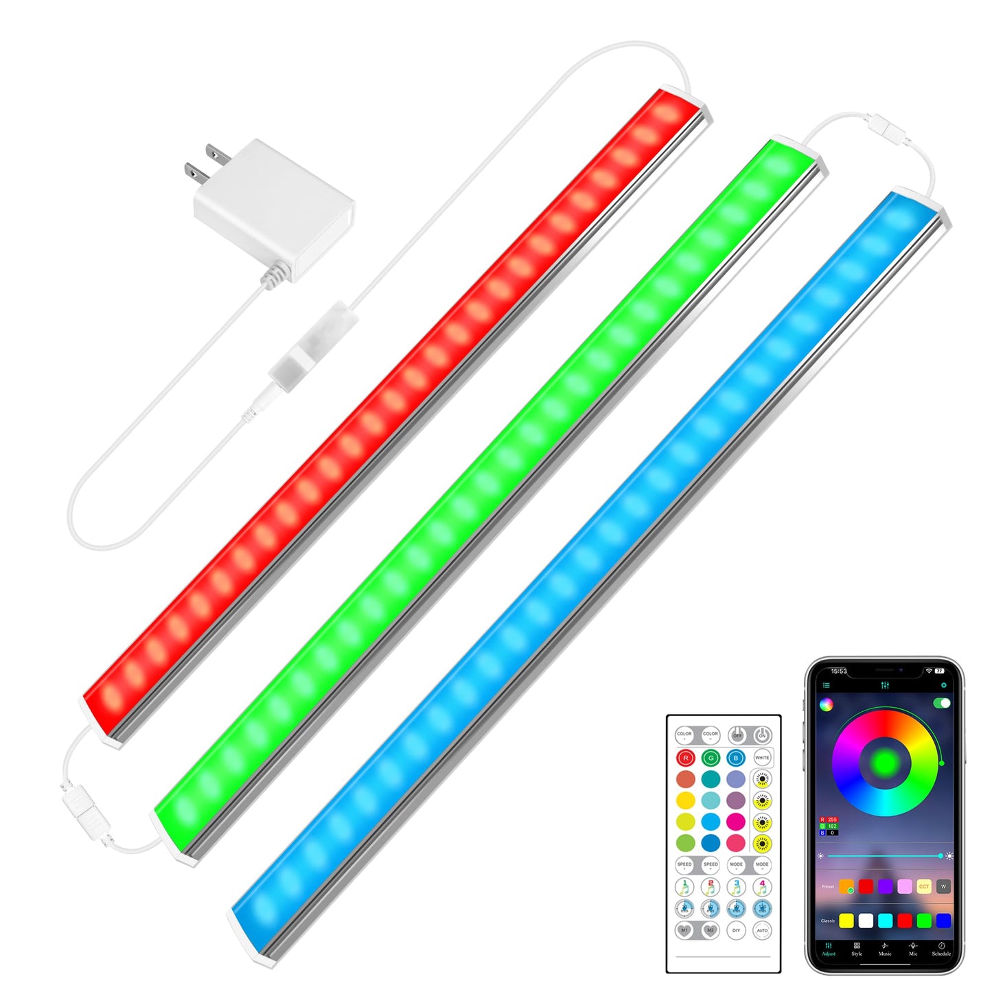 maylit Smart Under Cabinet Lights, 12 Inch, 3 Pack, Multicolor, Dimmable, Aluminum, RGB Plug-in Lighting for Kitchen and Workbench