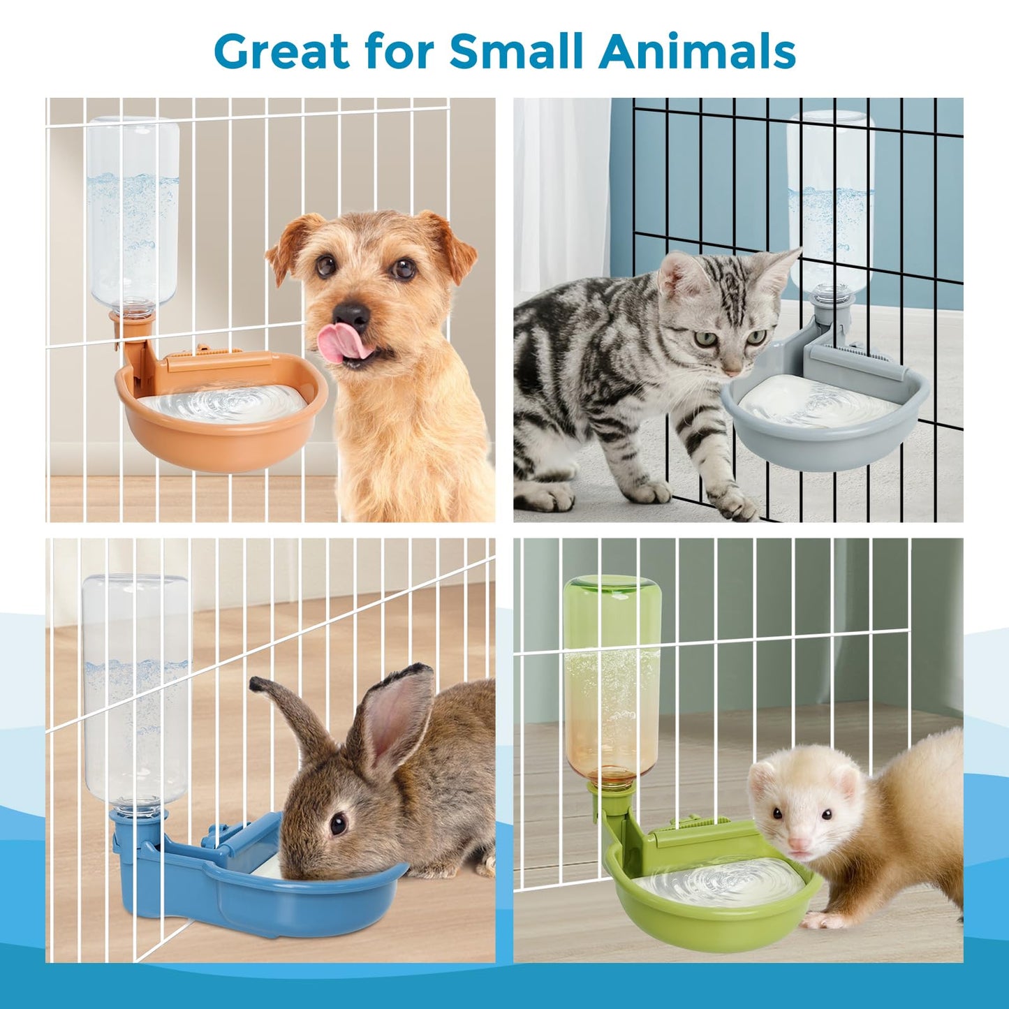 VANNON 16oz Pet Water Bottle, Gravity Dog Water Bowl Dispenser for Cage, Anti-Overflow Water Dispenser for Small Dogs, Cats, Rabbits and Other Small Animals, BPA Free, Grey
