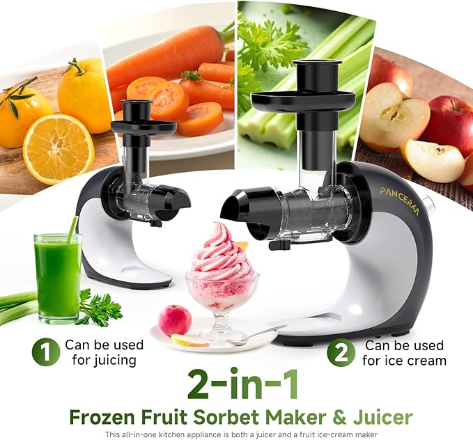 Cold Press Juicer - Powerful Slow Masticating Juicer for Fresh & Frozen Fruits, High Juice Yield, Easy to Clean