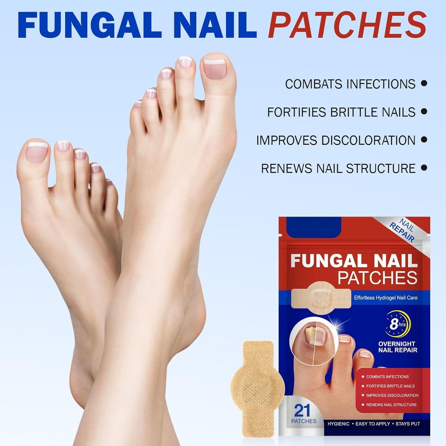 Fungal Nail Patches, Nail patches for toenails, Overnight Toe Nails Treatments for Damaged Foot Nails Repair and Care, Safe for