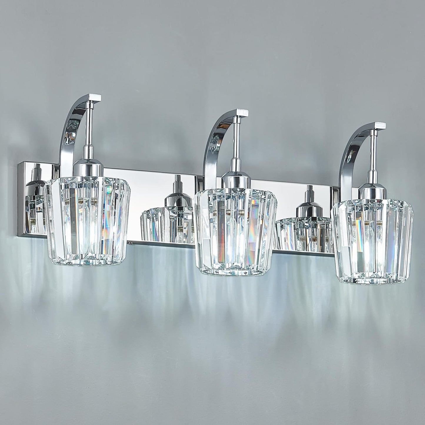 Fdpby Modern Bathroom Vanity Light  3-Light Chrome Wall Sconce With Crystal Accents  Over Mirror Bathroom Lighting Fixture  23.62 Long Dimmable Vanity Lamp For Makeup  Easy Installation