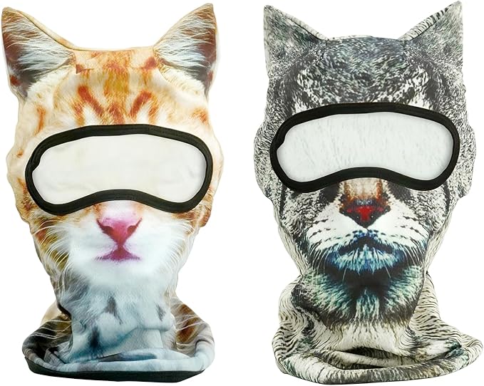 EQUNROY 2 Pack 3D Cat Ski Mask with Ears Funny Animal Balaclava for Winter Sports, Outdoor Activities, Halloween Costumes,...