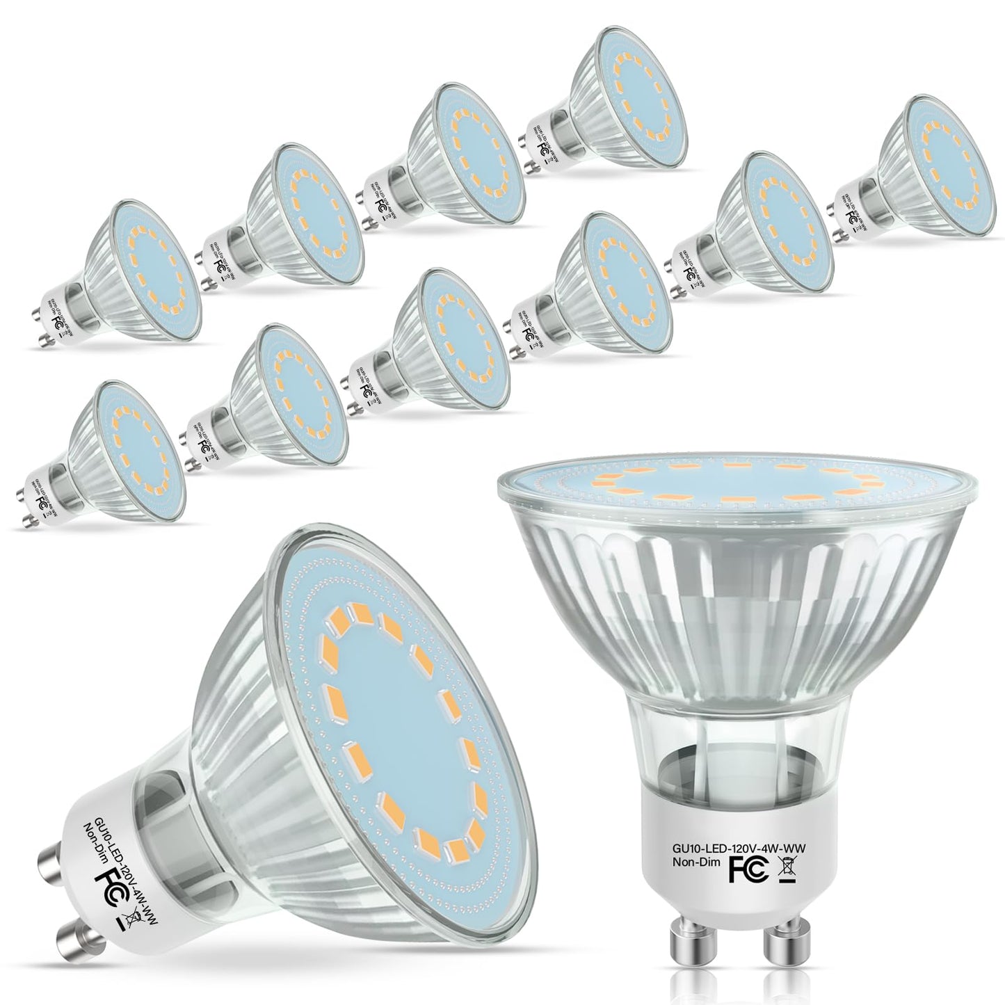 Gu10 Led Light Bulbs  50 Watt Halogen Equivalent  2700K Warm White Gu10 Bulb Replacement For Track&Recessed Lighting  4W 450 Lumens Led Bulbs For Kitchen  Range Hood  Living Room  12-Packs