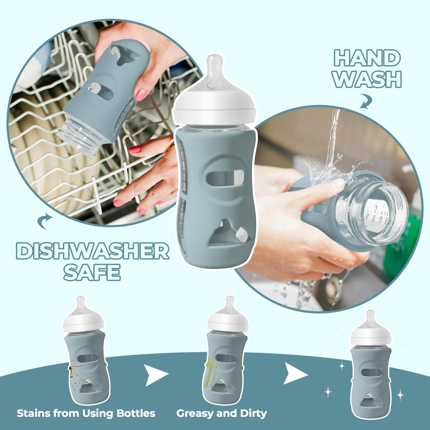 Joxodak 3 Pack Silicone Sleeves for Philips Avent Natural Bottle, Food Grade Silicone Anti Breakage Baby Bottles Holder, Compatible with Philips Avent Glass Natural Baby Bottle 8oz