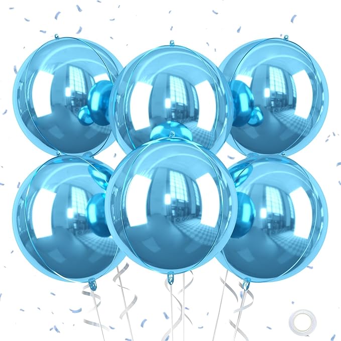 Blue Giant 4D Foil Balloons, Saxuxu 6Pcs Large Metallic Blue Round Balloons, 22 Inch Big Round Foil Balloon for Blue Sea Birthday Party Baby Shower Wedding Decorations