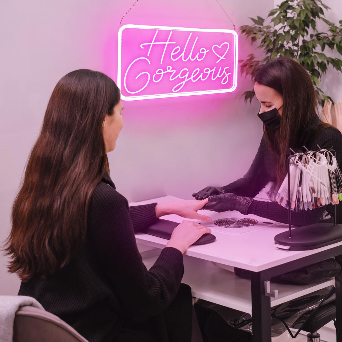 welltodo Neon Sign - Hello Gorgeous Pink Bedroom Decor, Dimmable, 15.95 x 8.75 inches