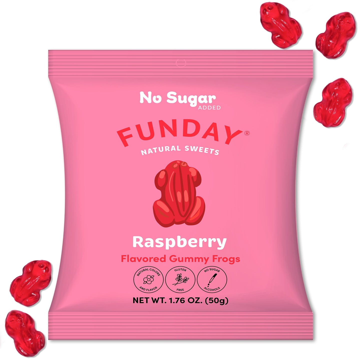 FUNDAY Raspberry Gummy Frogs - 12 Pack - No Sugar Added - Gluten-Free Gummy Candy with Natural Flavors - Better-for-You Sweet &