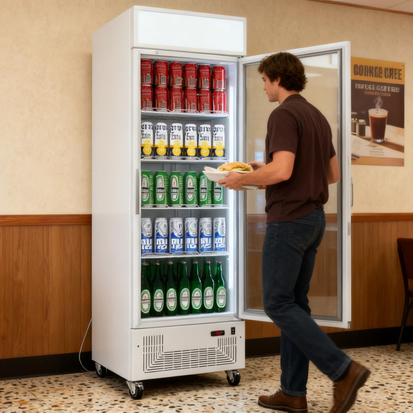 BINGERMA Commercial Beverage Refrigerator 15 Cu.ft. with Glass Door Display Merchandiser Fridge ETL Drink Cooler for Bars,Restaurants, Convenience Stores, Supermarkets and Offices White