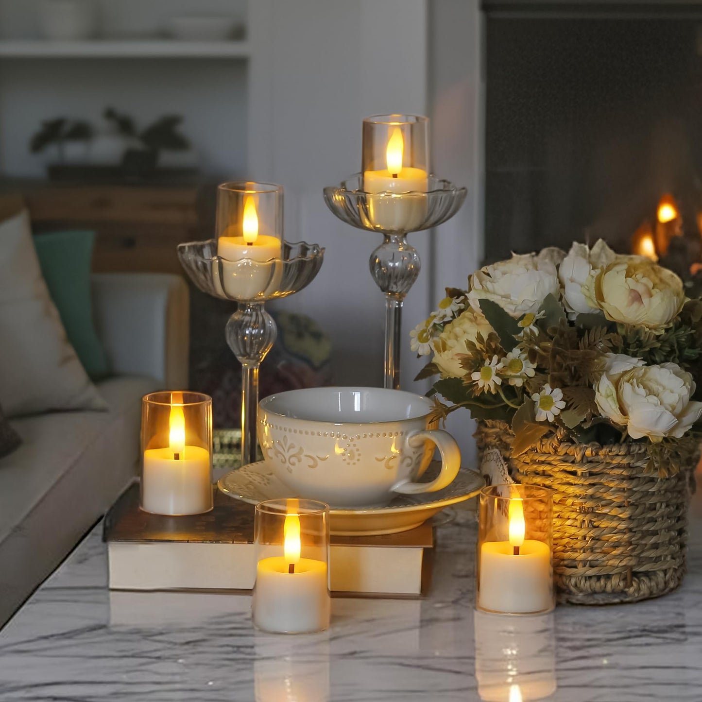 Wroxipel Rechargeable Acrylic Flameless Votive Candles with Timer & Remote Control, 1.7" x2.5" Flickering LED Warm Glow Tealight for Home, Wedding, Holiday Decor (Set of 9, White)