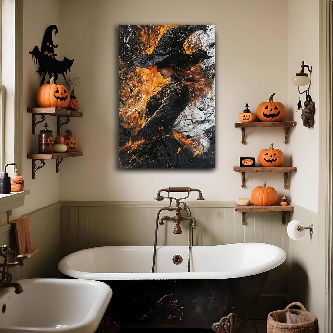 Witch Canvas Poster Print, Dark Academic Picture Wall Decor, Modern Fashion Aesthetic Abstract Witchcraft Halloween Wall Art For Bedroom Living Room Hallway Decoration,8"x12" Framed