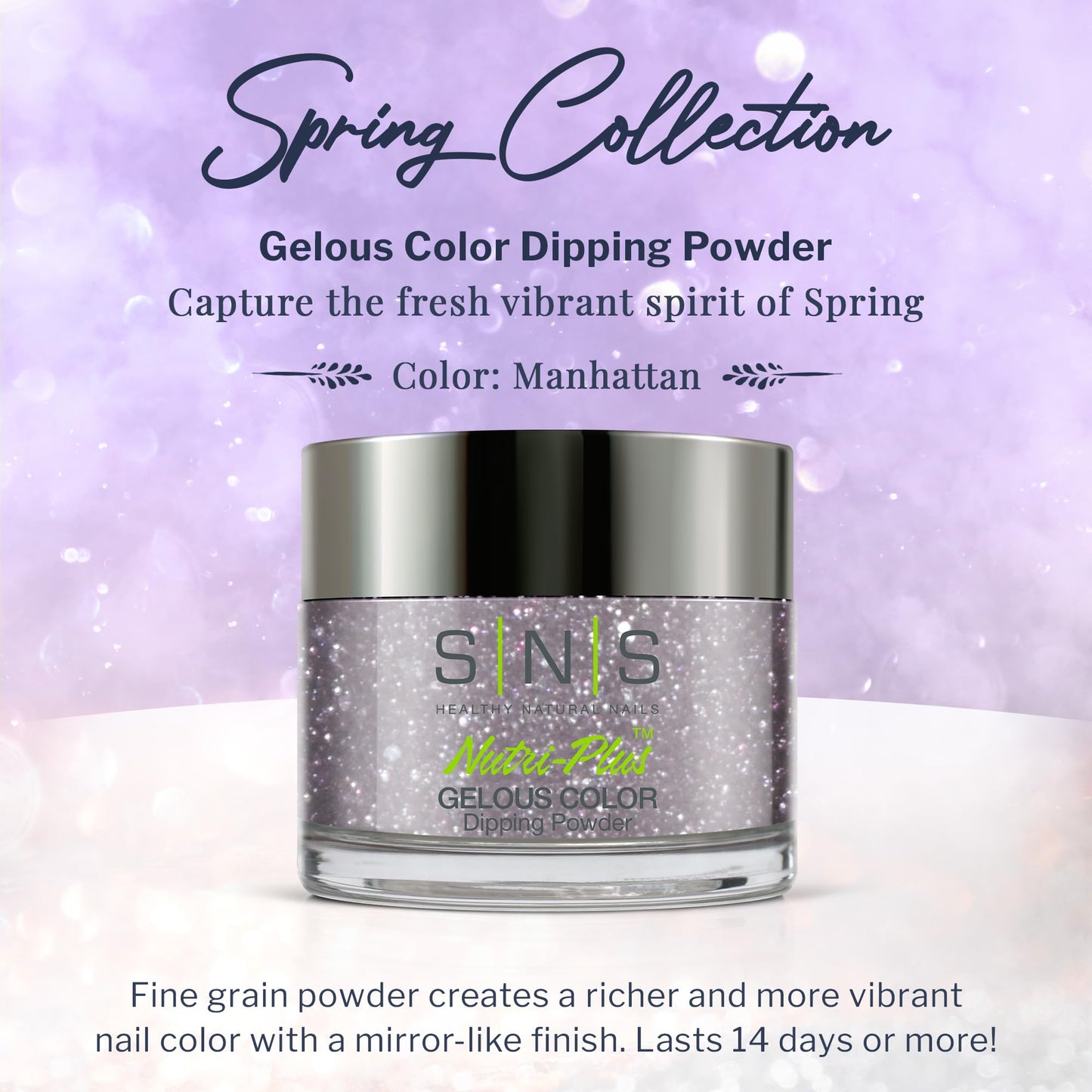 SNS Nail Dip Powder, Gelous Color Dipping Powder - Manhattan (Metallics Gray/Silver, Shimmer) - Long-Lasting Dip Nail Color Last