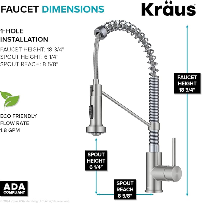 Kraus KPF-1610SSCH Bolden 18-Inch Commercial Kitchen Faucet with Dual Function Pull-Down Sprayhead in All-Brite Finish, Stainless Steel/Chrome