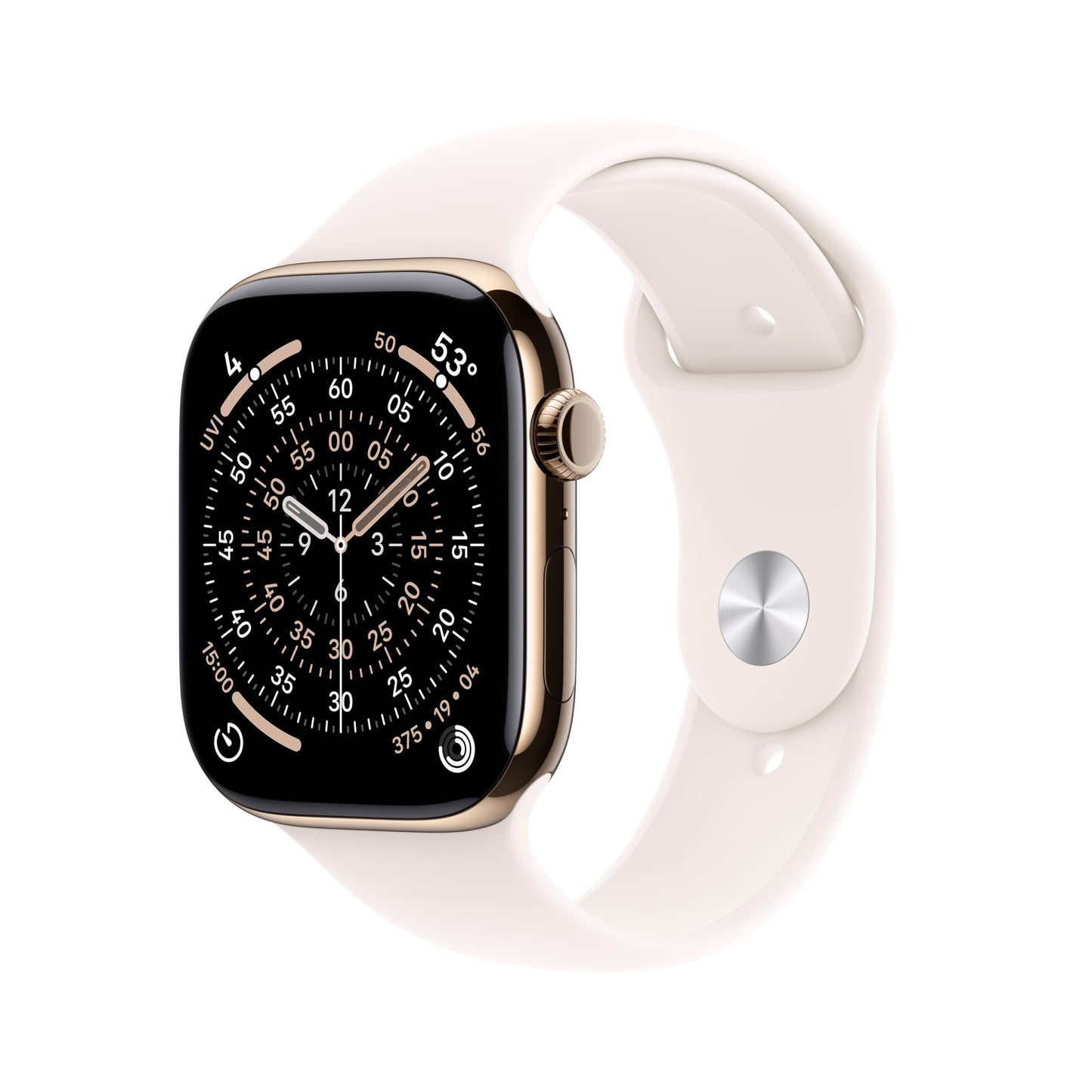 Apple Watch Series 11 [GPS + Cellular 46mm] Smartwatch with Gold Titanium Case with Light Blush Sport Band - M/L. Sleep Score, F