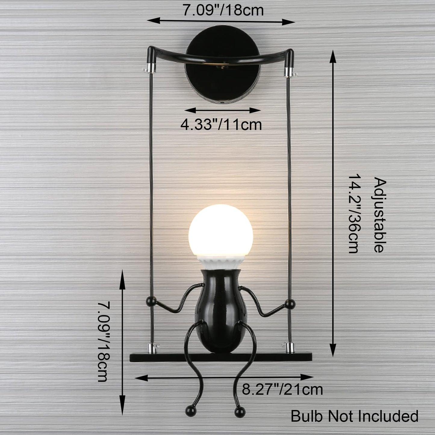 SOUTHPO Wall Light Fixture LED Swing Lamp Mini Doll Design Adjustable Black 1×E26 for Bedroom Decor