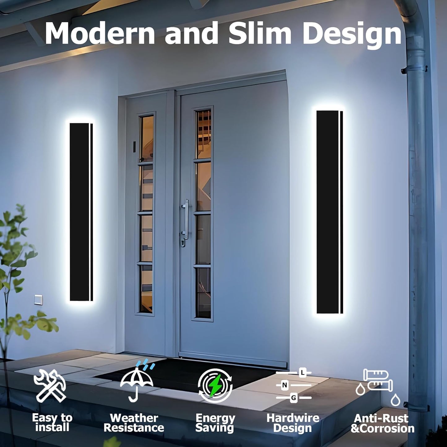 Enmln 24In Modern Outdoor Lights Fixture 4.33In Wide Dimmable Exterior Wall Lights For Garage And Front Door Long Outdoor Wall Sconce Ip65 Waterproof Black Led Outdoor Entrance Lighting