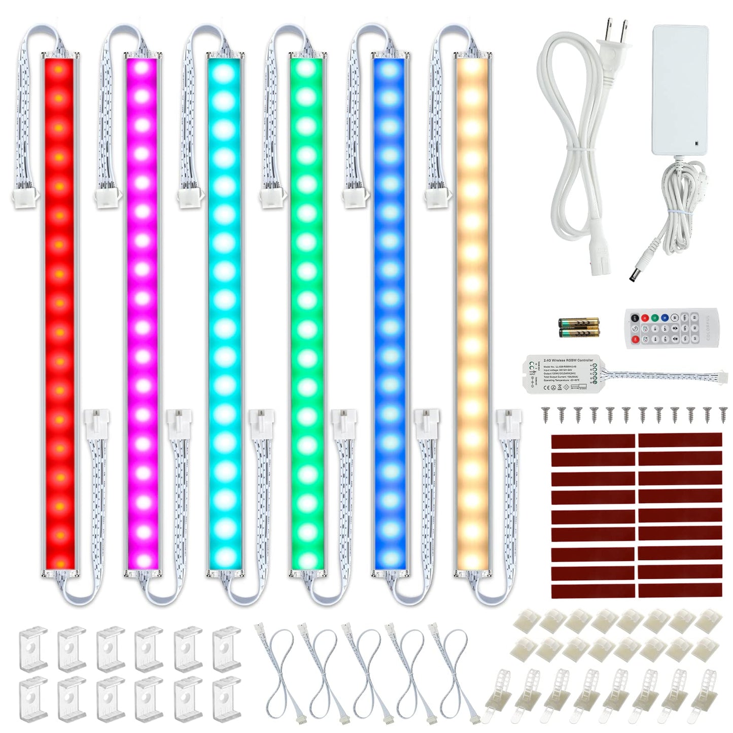 Litever Under Cabinet Led Lighting Kit. Rgb Color & Bright Warm White Light. Slim Linkable Led Light Bars With Power Adapter  Controller  Extension Cords. Max 24W. Dimmable. Plug In. Rgb + 3000K.