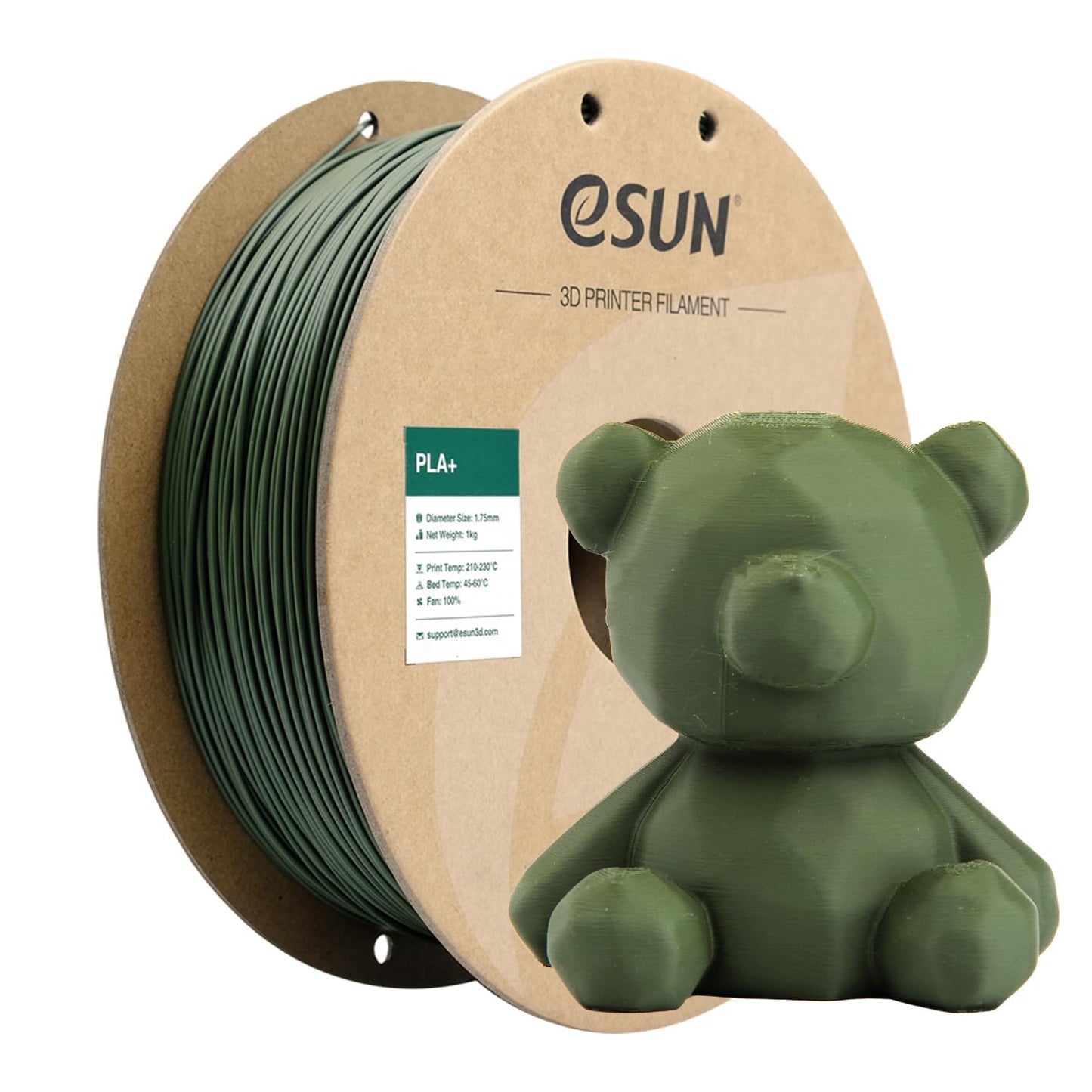 eSUN PLA+ Filament 1.75mm 1KG, 3D Printer Filament Dimensional Accuracy +/- 0.03mm, 1kg Cardboard Spool(2.2lbs) 3D Printing Filament, Fits for Most FDM 3D Printers,Olive Green