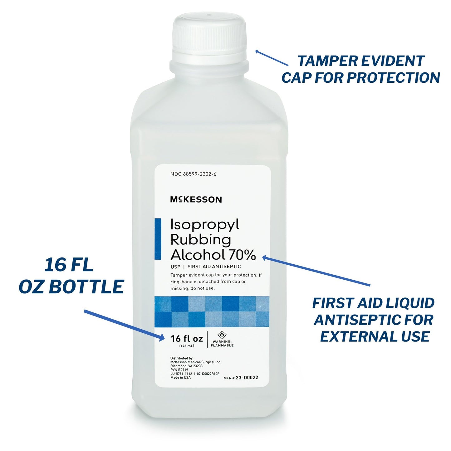 McKesson Isopropyl Rubbing Alcohol 70% [1 Count] USP First Aid Antiseptic, 16 oz