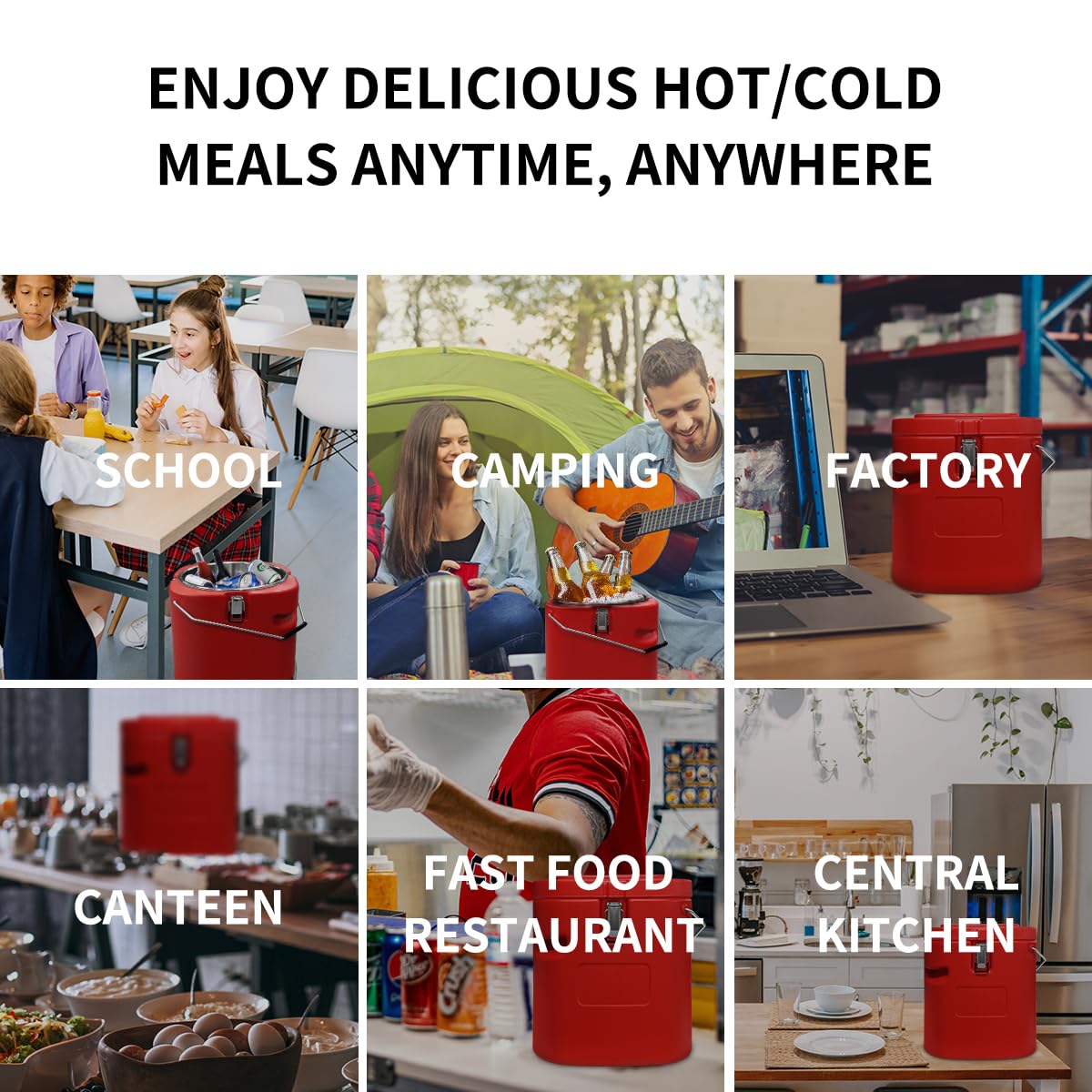 2pcs Insulated Soup Container Commercial Food Warmer for Hot or Cold Food, 2.5 Gallon Hot Box for Catering, Food Cooler with 4 Buckles, Handles, Soup Carrier for Restaurant, Canteen, Home