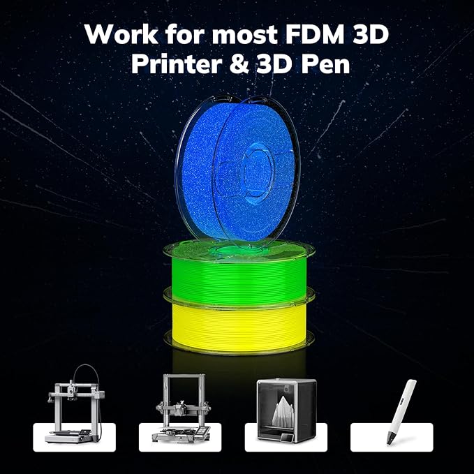 AMOLEN 3D PLA Printer Filament, 1.75mm Glow in The Dark Yellow PLA Filament for 3D Printing, Best with UV Lamps, 1kg Spool (2.2lbs), Dimensional Accuracy +/- 0.02 mm, Fit Most FDM 3D Printers