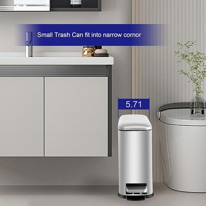 Bathroom Trash Can with Lid，5L/1.3 Gallon Trash Can with Removable Liner Bucket, Small Garbage can for Bathroom,Bedroom,Home Office,Silver