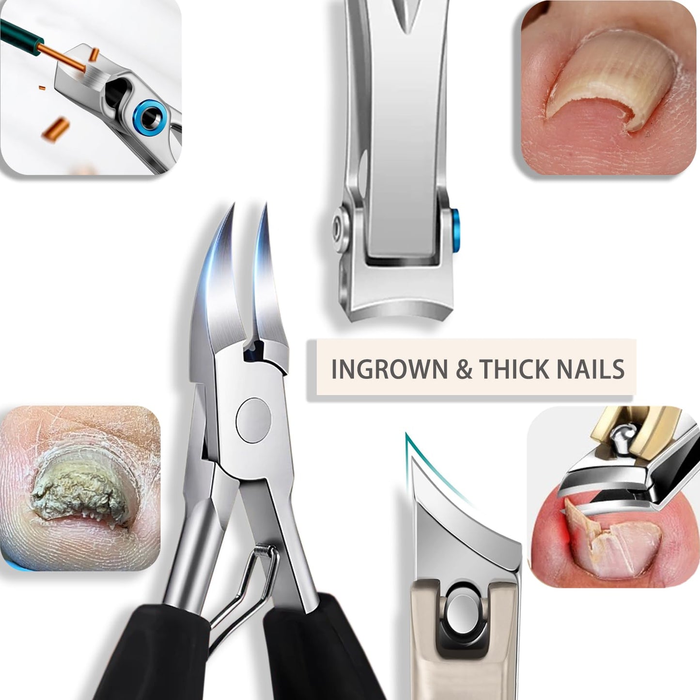 Toenail Clippers for Seniors Thick Toenails Angled Head Large Toe Nail Clippers Heavy Duty Ingrown Toenail Clippers with Wide Ja